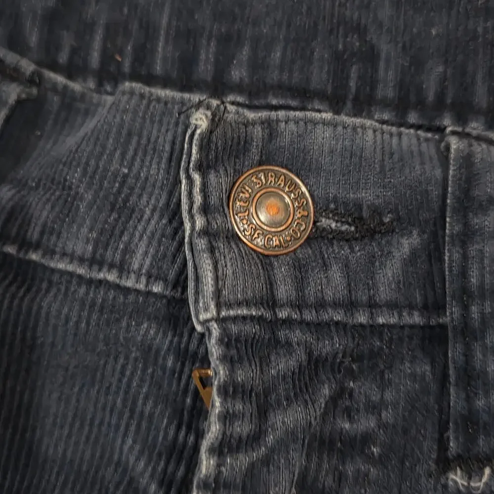 Rare Vintage 70s White Tab Levis Navy Blue Corduroy Strait Leg Pants Size 32